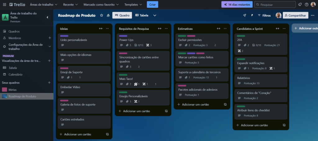O aplicativo Trello para organizar metas possui vários templates personalizáveis que facilitam a criação de quadros para diferentes tipos de tarefas e projetos.