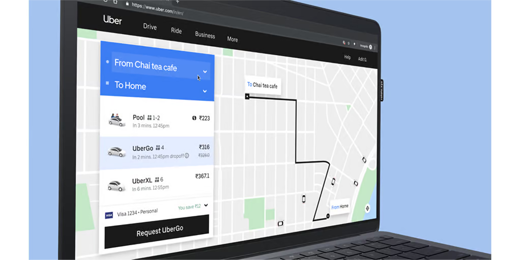 PWA da Uber aberto no desktop 