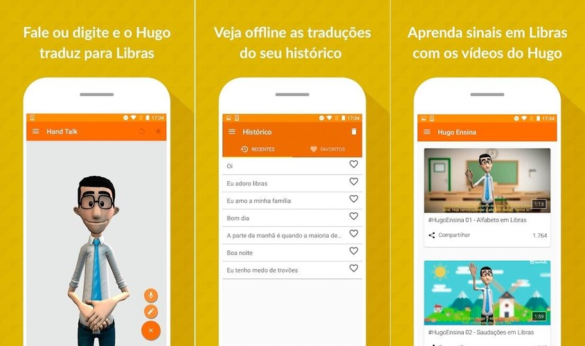 Telas do aplicativo Hand Talk