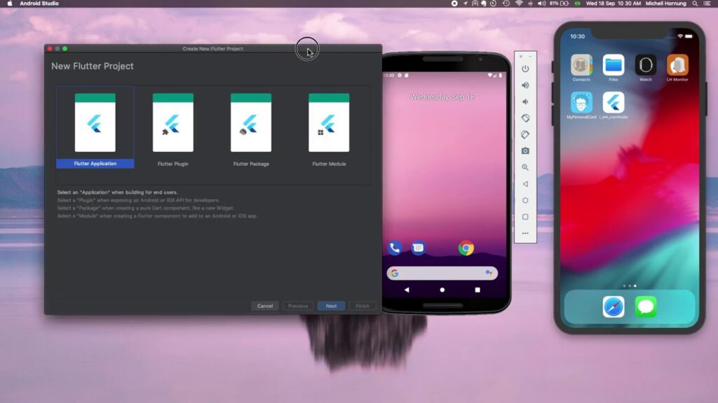 Plataforma Flutter utilizado no desenvolvimento mobile de smartphones.