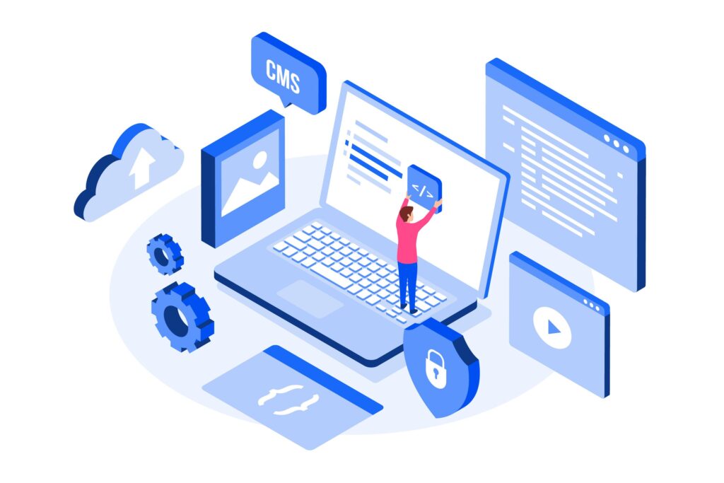Ilustração de um desenvolvedor trabalhando em um projeto de uma empresa de software