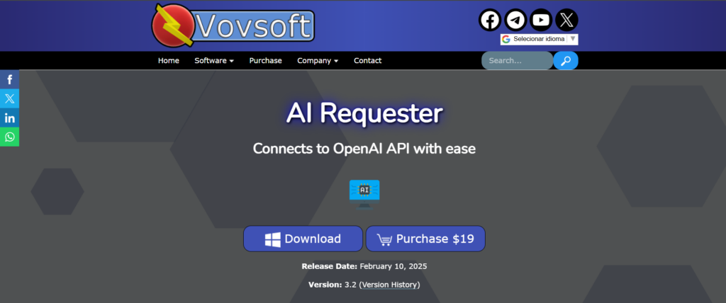 Interface do site de download do IA Requester, da Vovsoft.

