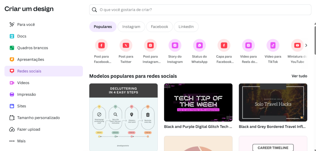 No Canva você encontra várias opções de templates para produtos digitais, inclusive para redes sociais, o que pode impulsionar suas vendas online