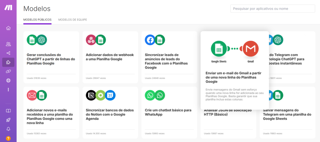 Templates visuais no Make que facilitam a automação de tarefas em plataformas no-code, sem necessidade de programação.